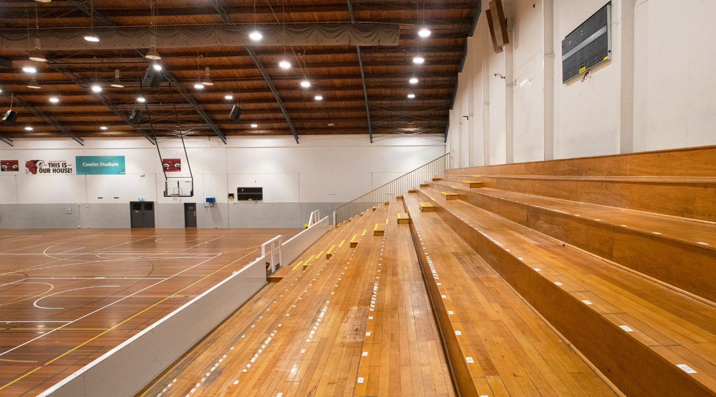 Cowles stadium wooden bleachers.