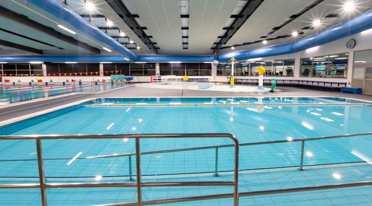 A ramp descending into the teach pool of Graham Condon Recreation Centre. 