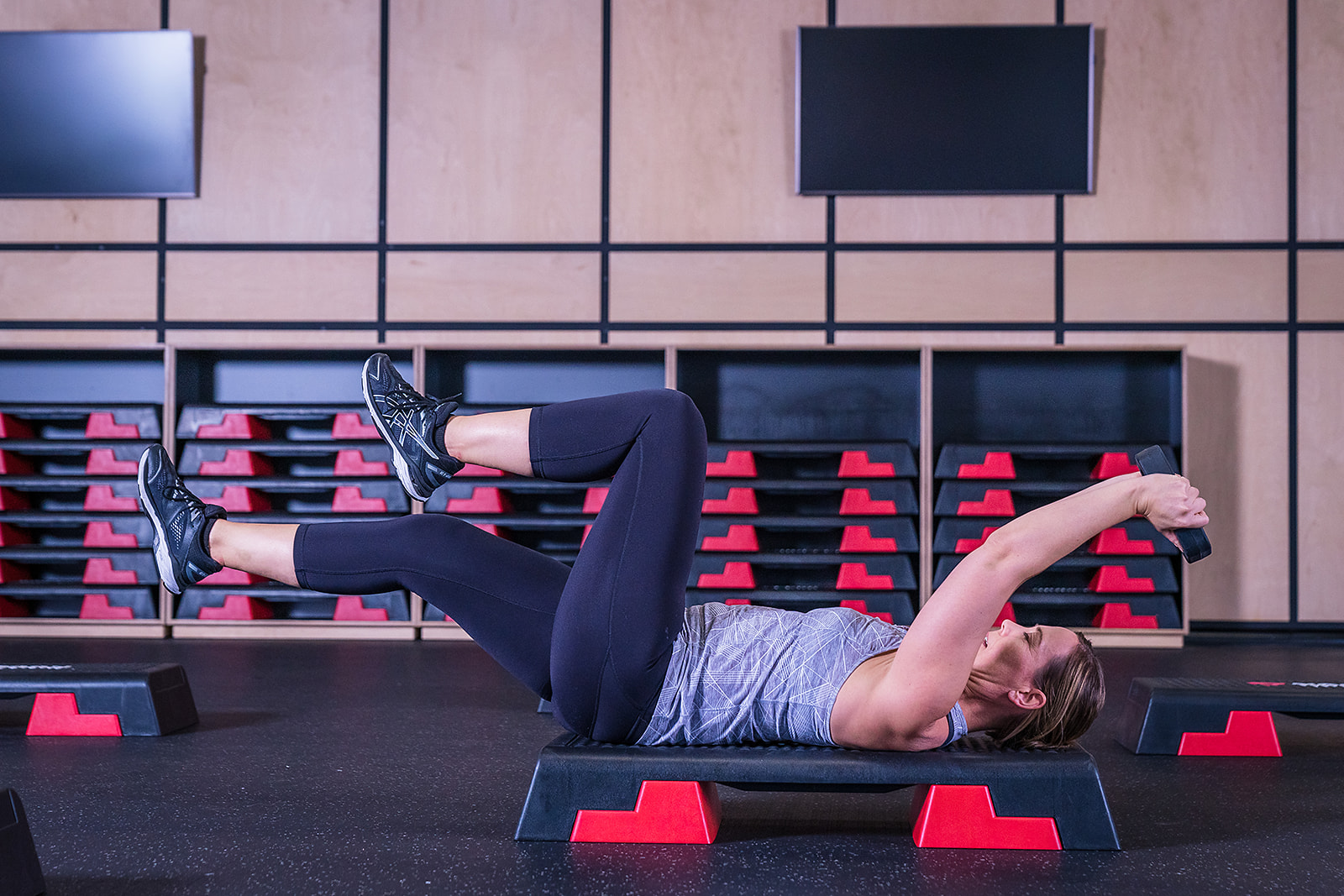 A woman participating in a Burn Zone class at Christchurch Recreation and Sport.