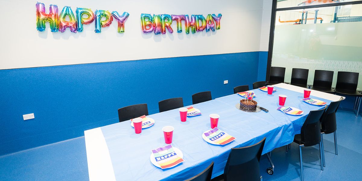 A decorated birthday party room at Pioneer Recreation and Sport centre. 