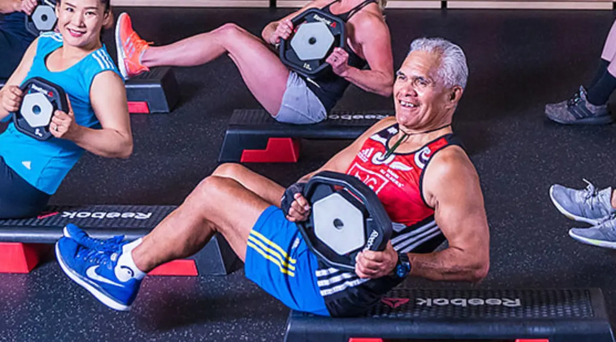 A group of men and women participating in a Core Zone class at Christchurch Recreation and Sport.