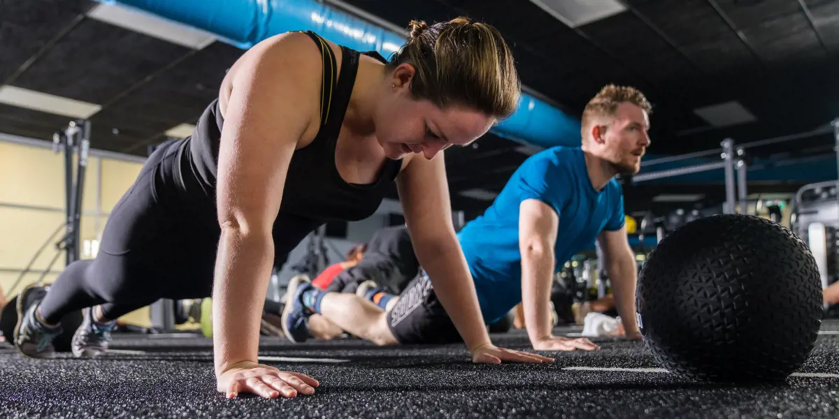 A woman and a man participating in a H.I.T class at Christchurch Recreation and Sport.